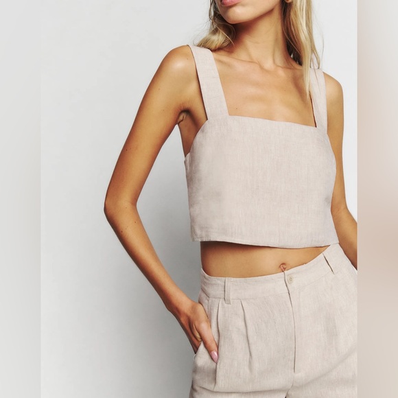 Reformation NWT Olivia Linen Two Piece matching set, 6 Color Oatmeal $278 Retail - Picture 4 of 11